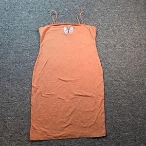 Rue 21 Mini Sheath Dress Women XL Brown Butterfly Embroidered Y2K Summer New Y2K